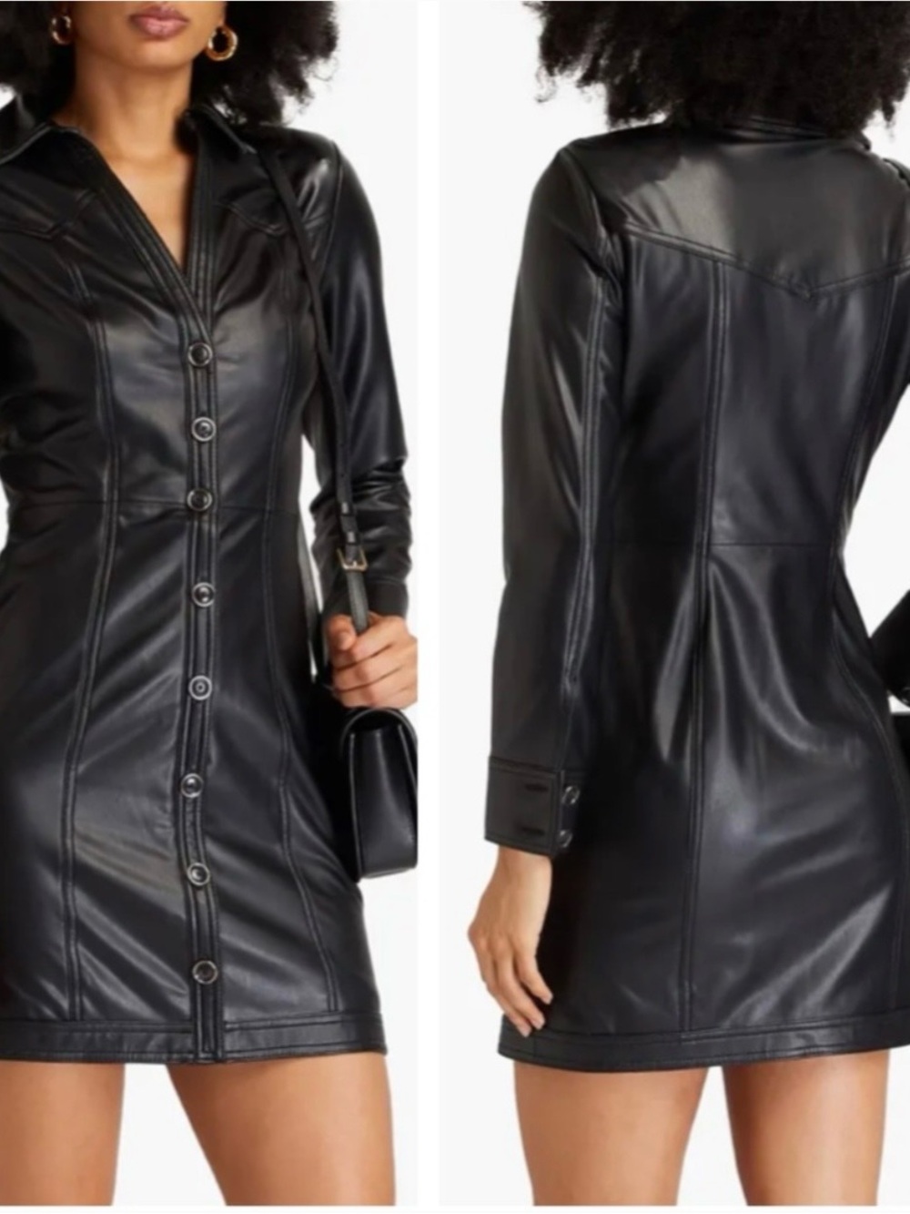 Veronica Beard Black Faux Leather Button-Front Mini Dress